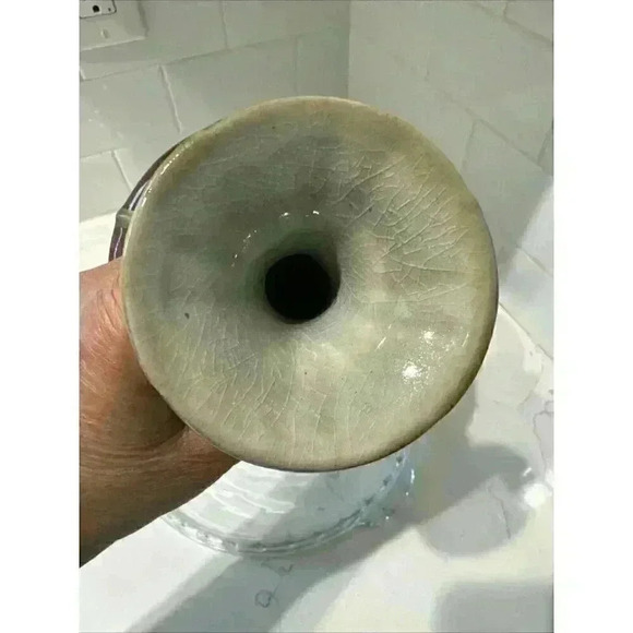 Fabulous Pottery Vase Red Olive Glaze Gold Stripes 6.5" - Picture 9 of 10